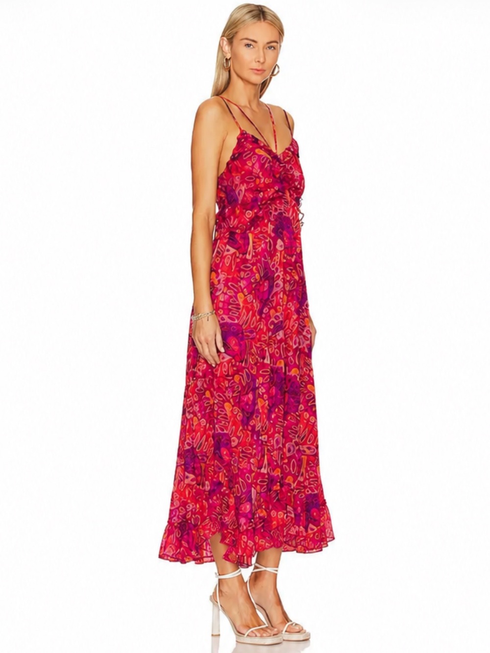 Misa Los Angeles Adrienne Midi Dress Revolve Long Wedding Guest Red Floral XS - Picture 2 of 10